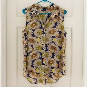 Flower Print Button Down Blouse